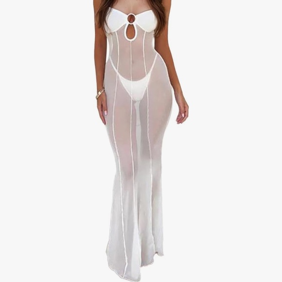 Long sheer strapless dress maxi duster Hollywood lingerie...